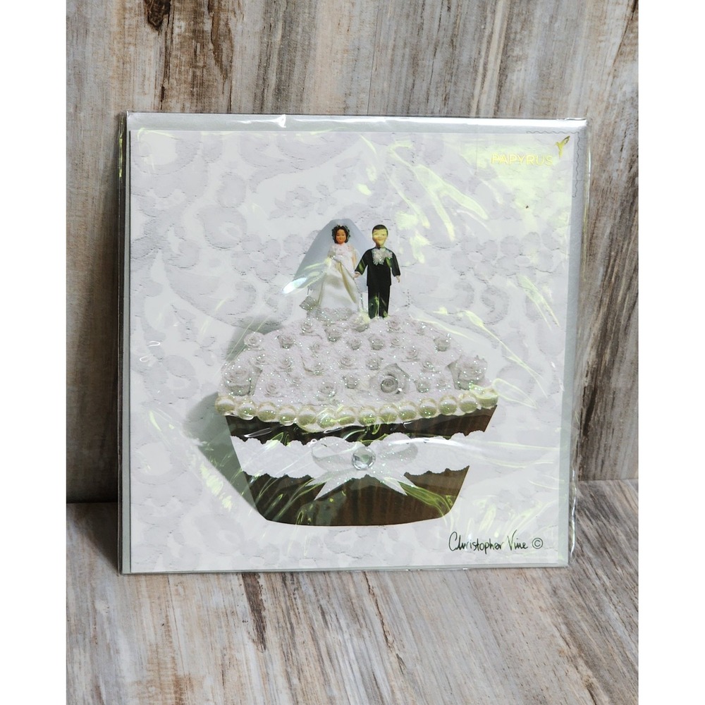 Papyrus Christopher Vine Glittered Beaded Cupcake Wedding Card Bride Groom